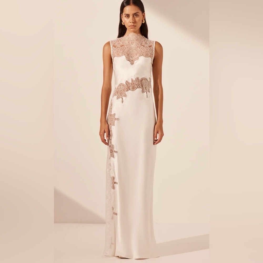 Stratus Lace High Neck Maxi Dress - Ivory Size 8 US